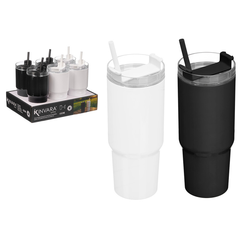 VERRE À PAILLE 450ML ASSORT 2 BLANC NOIR