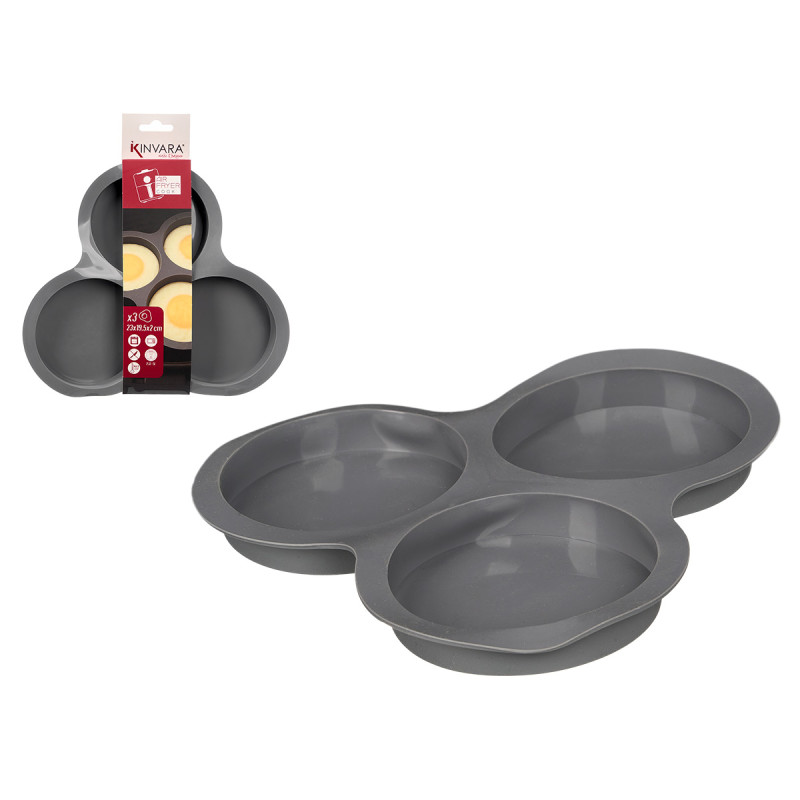 MOLDE FRITADEIRA AR SILICONE 3 COMPARTIMENTOS CINZ