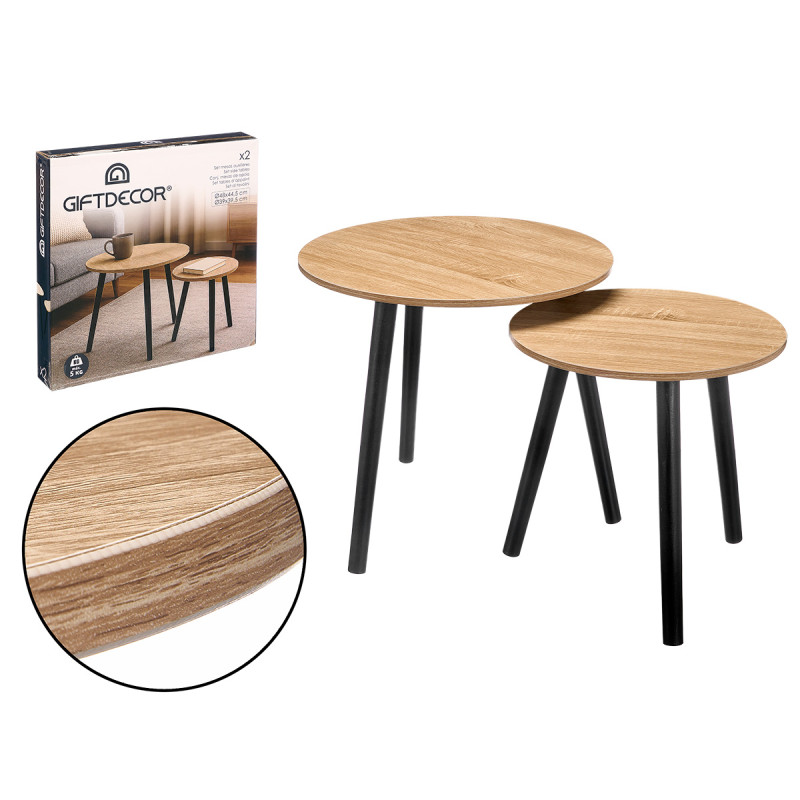 SET DE 2 TABLES D'APPOINT 39+48CM PIEDS NOIRS