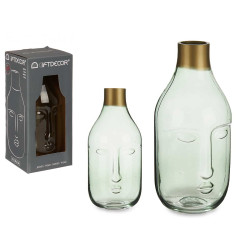 VASE EN VERRE VISAGE VERT