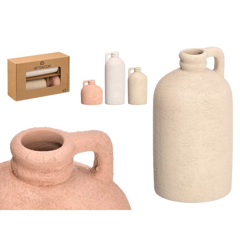 ENSEMBLE 3 VASES TERRA AMPHORE ASSORTIS 3 COULEURS