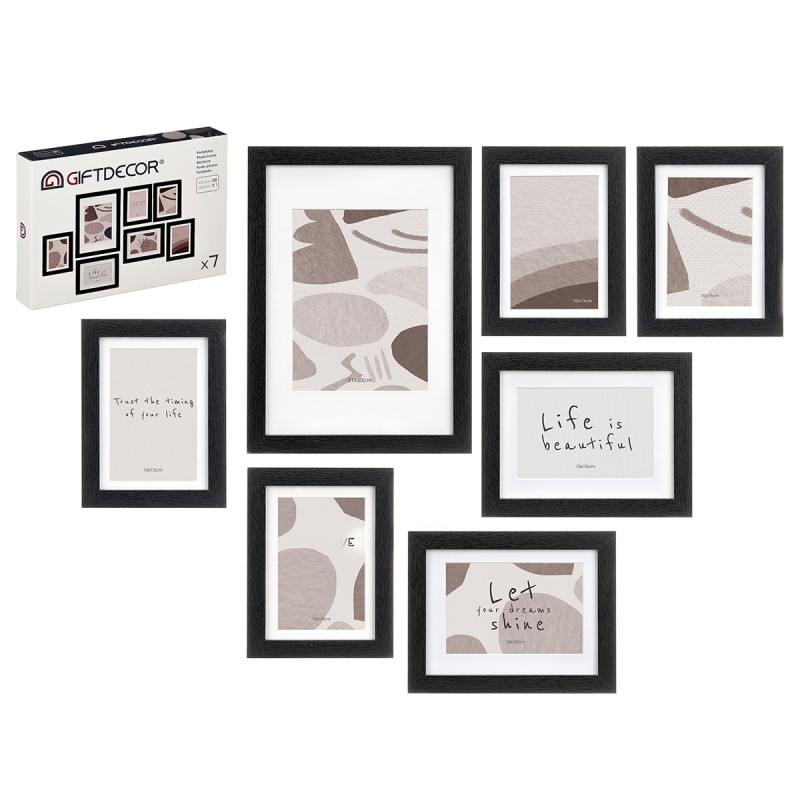 SET 7 CADRE PHOTO MURAL AVEC PASSE-PARTOUT NOIR