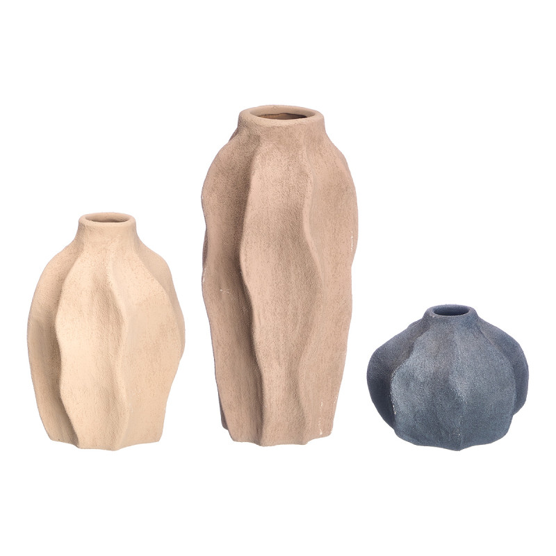 ENSEMBLE 3 VASES TERRE VAGUES ASSORTIS 3 COULEURS