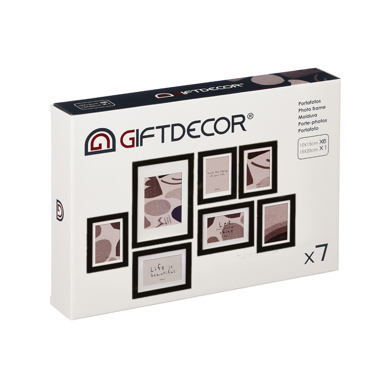 SET 7 CADRE PHOTO MURAL AVEC PASSE-PARTOUT NOIR
