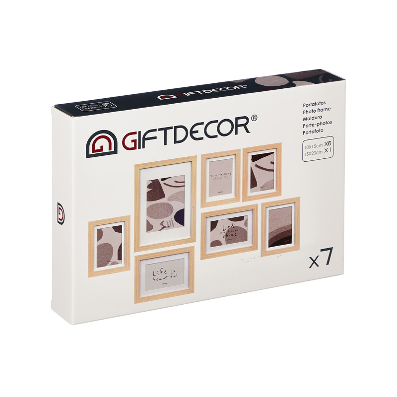 SET 7 CADRE PHOTO MURAL AVEC PASSE-PARTOUT NATUREL