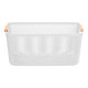 WHITE PLASTIC BASKET BAMBOO HANDLE 36X22CM