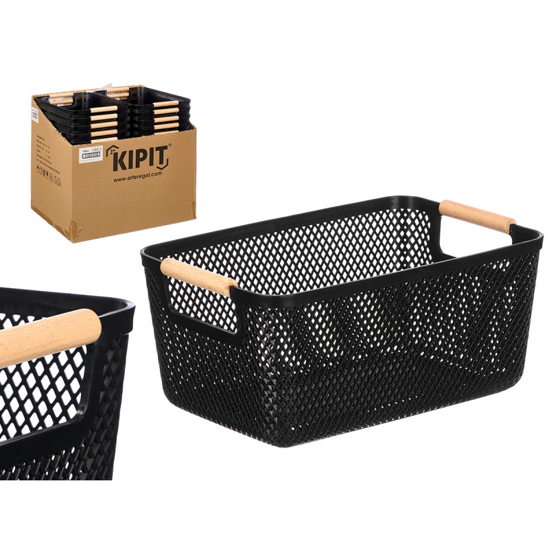 PANIER PLASTIQUE NOIR ANSE BAMBOU 36X22CM