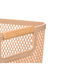 CESTINO PLASTICA BEIGE MANICO BAMBU 36X22CM