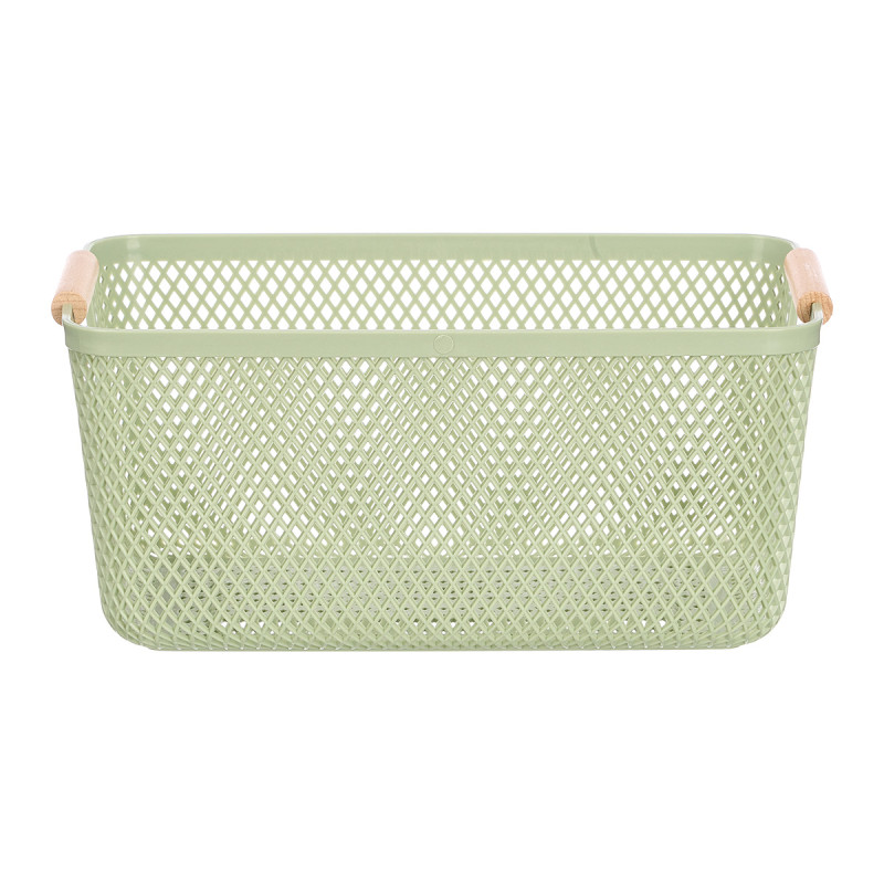 GREEN PLASTIC BASKET BAMBOO HANDLE 32X20,5CM