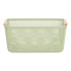 GREEN PLASTIC BASKET BAMBOO HANDLE 36X22CM