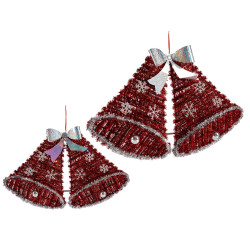 CAMPANAS NAVIDEÑAS ESPUMILLON CON LED ROJO PLATA