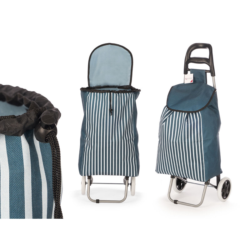 SHOPPING TROLLEY 2 WHEELS STRIPES BLUE 