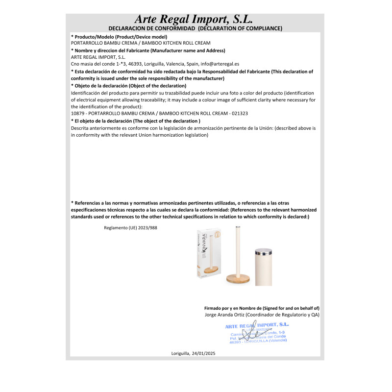 SUPORTE PARA ROLOS COZINHA EM BAMBU BRANCO CREME