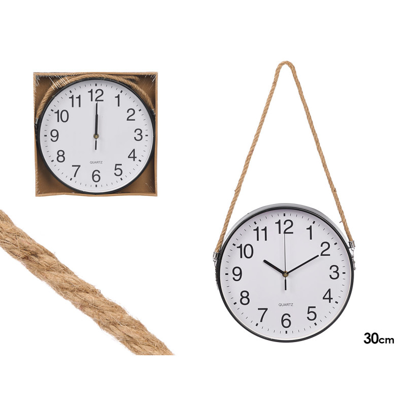 RELOJ PARED CUERDA COLGAR NEGRO 30CM