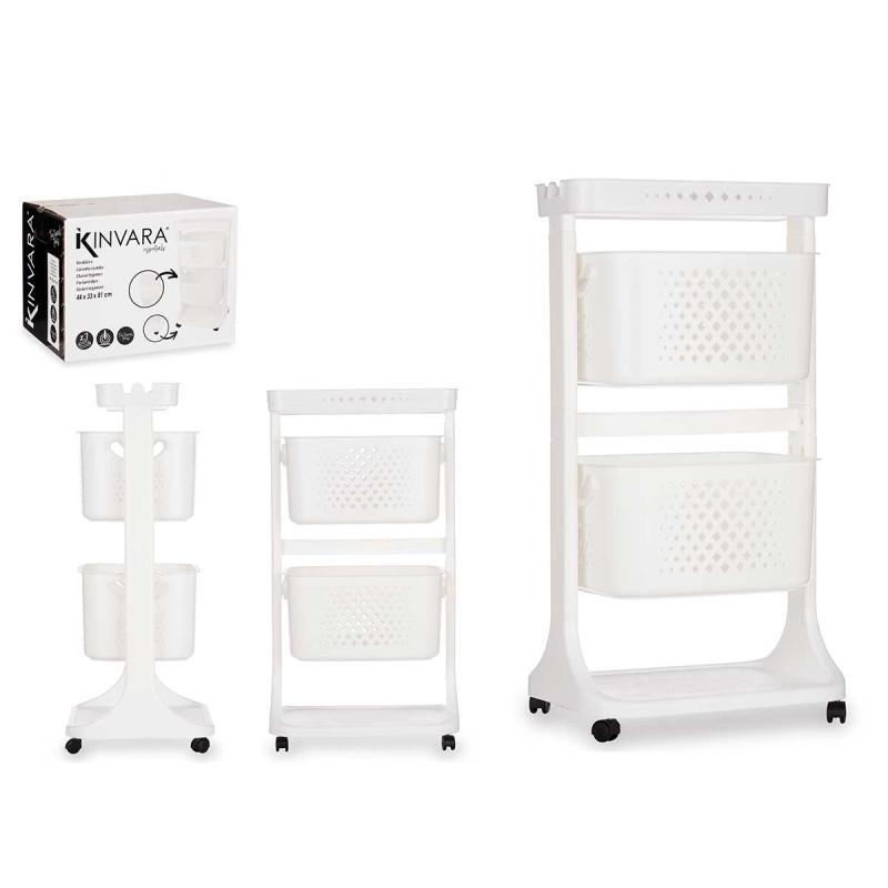VERDULERO PLASTICO 2 ALTURAS RUEDAS BLANCO