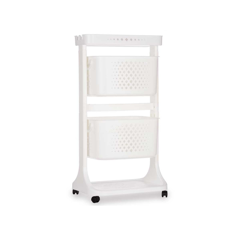 PLASTIC BASKET ORGANIZER 2 HEIGHTS WHEELS WHITE
