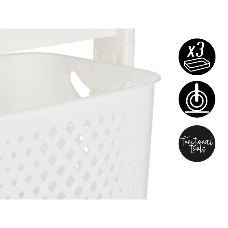 PLASTIC BASKET ORGANIZER 2 HEIGHTS WHEELS WHITE