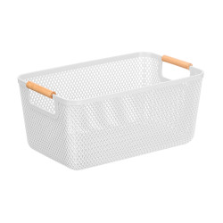 CESTINO PLASTICA BIANCO MANICO BAMBU 27,5X18CM