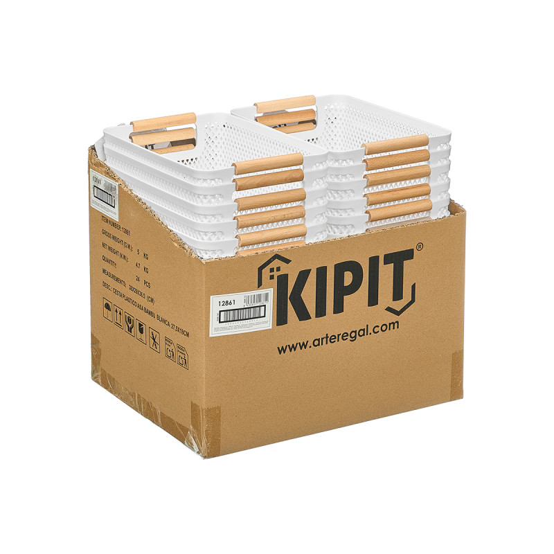 CESTO PLASTICO BRANCO PEGA BAMBU 27,5X18CM