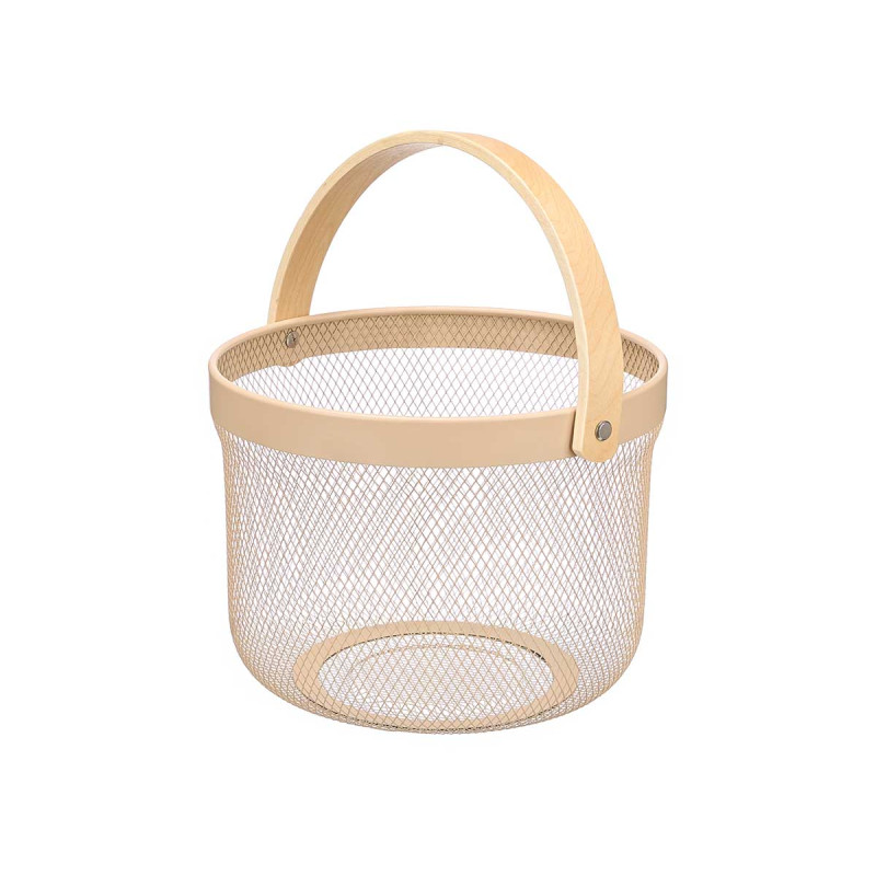 BEIGE BAMBOO ROUND HANDLE BASKET