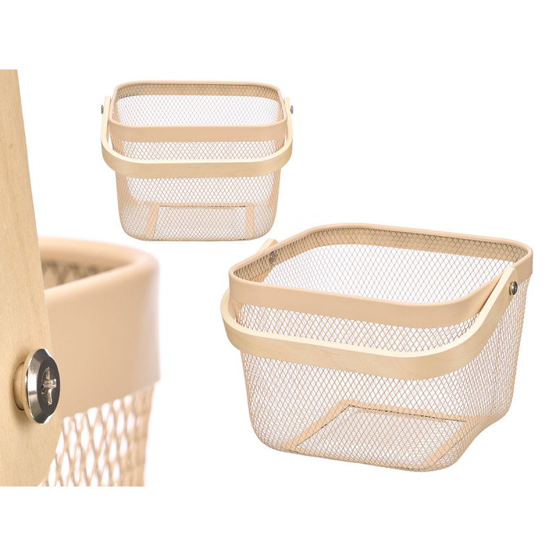 CESTINO QUADRATO BEIGE MANICO BAMBU