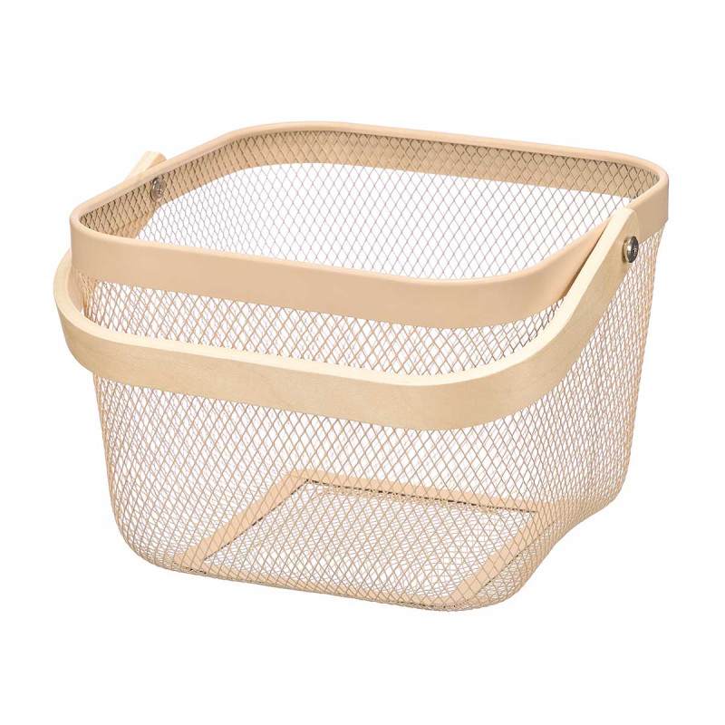 SQUARE BEIGE BAMBOO HANDLE BASKET
