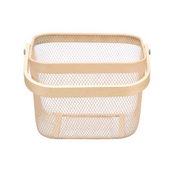 SQUARE BEIGE BAMBOO HANDLE BASKET