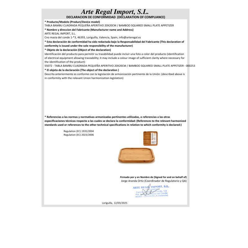 TABLA BAMBU CUADRADA PEQUEÑA APERITIVO 20X20CM