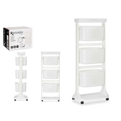 WHITE PLASTIC BASKET ORGANIZER 3 HEIGHTS WHEELS