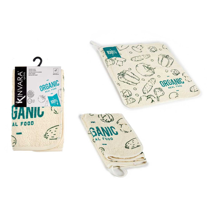 TORCHON CUISINE TISSU EPONGE 50CM ORGANIC