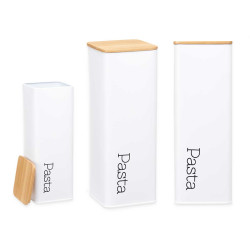 HIGH METAL JAR PASTA WHITE BAMBOO LID