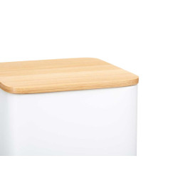 BOTE METAL ALTO PASTA BLANCO TAPA BAMBU