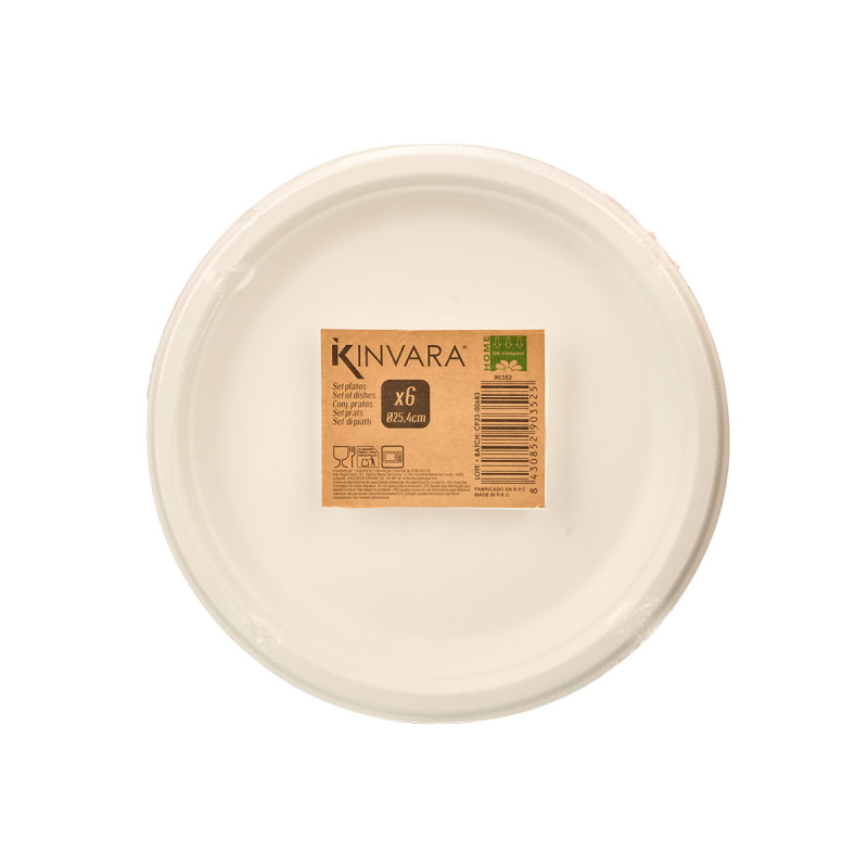 SET 6 BIODEGRADABLE DINNER PLATES LARGE