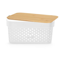 CAJA MULTIUSOS PERFORADA TAPA BAMBU PEQ BLANC 12CM