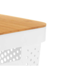CAJA MULTIUSOS PERFORADA TAPA BAMBU PEQ BLANC 12CM