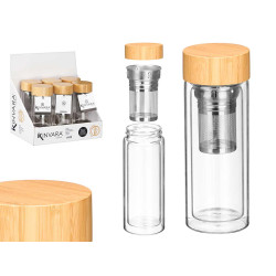 DOUBLE WALLED GLASS THERMOS FLASK INFUSION FILTER