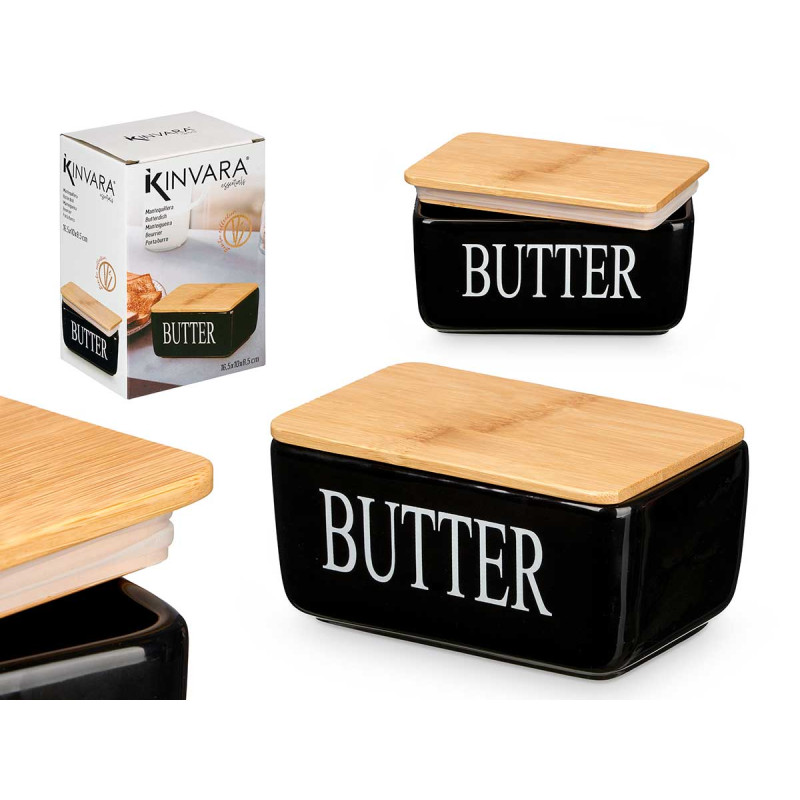 BLACK BUTTER DISH BAMBOO COVER