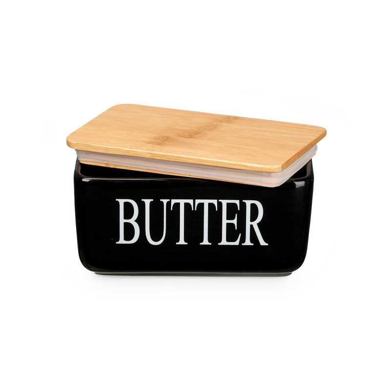 BLACK BUTTER DISH BAMBOO COVER