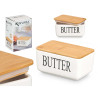 WHITE BUTTER DISH BAMBOO COVER