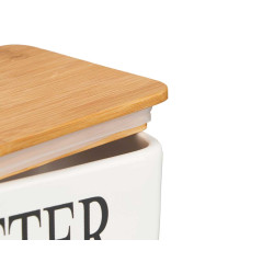 WHITE BUTTER DISH BAMBOO COVER
