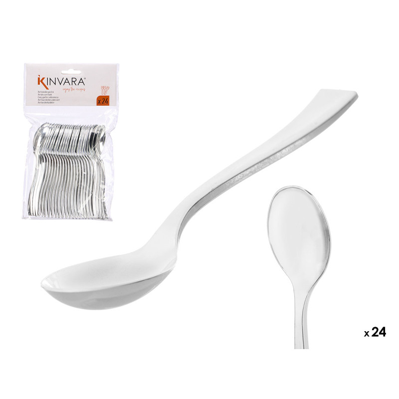 SET 24 PLASTIC DESSERT FORK SILVER