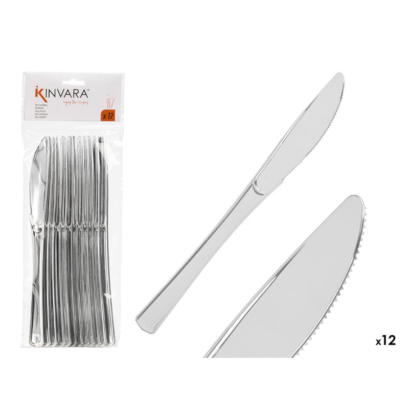 SET 12 COUTEAUX EN PLASTIQUE ARGENTÉ