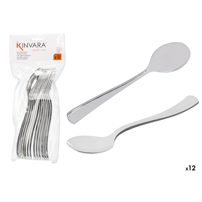 CONJ 12 COLHERES SOBREMESA EM PLASTICO PRATEADO