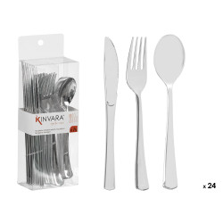 CONJ 24 TALHERES EM PLASTICO PRATEADO