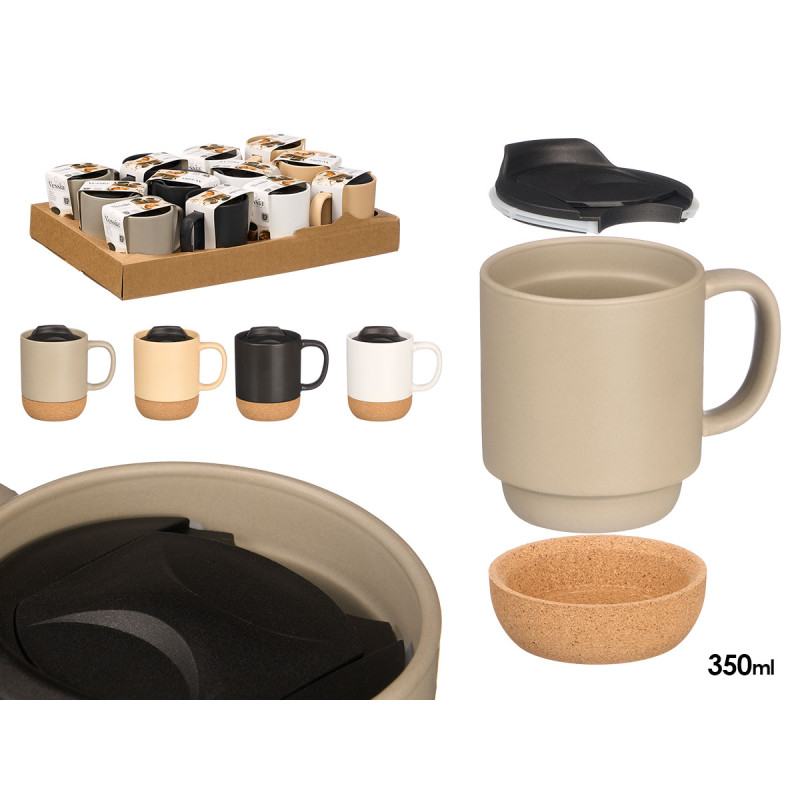 CUP CORK BASE LID ASRT 4 NEUTRAL COLORS 350ML