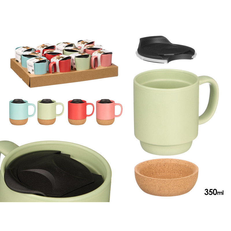 TAZA BASE CORCHO TAPA SURT 4 COL VIVOS 350 ML