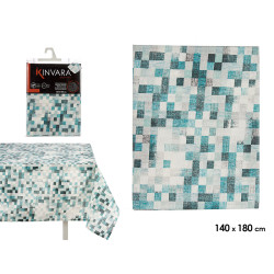 MANTEL LONETA ANTIMANCHAS 140X180CM CUADROS AZUL