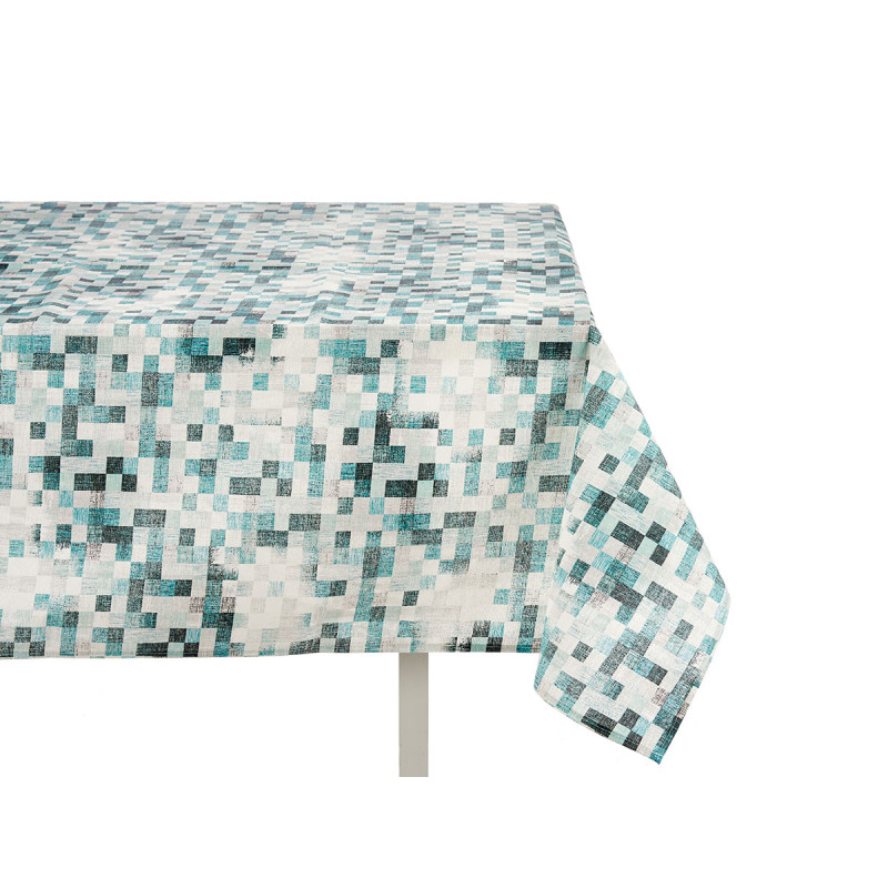 140X180CM BLUE SQUAR STAIN RESIST CANVAS TABLECL 