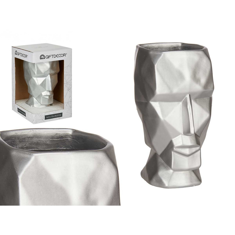 VASE 3D FACE SILVER