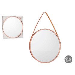 MIROIR ROND POIGNÉE SIMILI-CUIR BRONZE PETIT